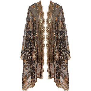 WOMEN'S 1920s Sequined Shawl Wraps - blackgold